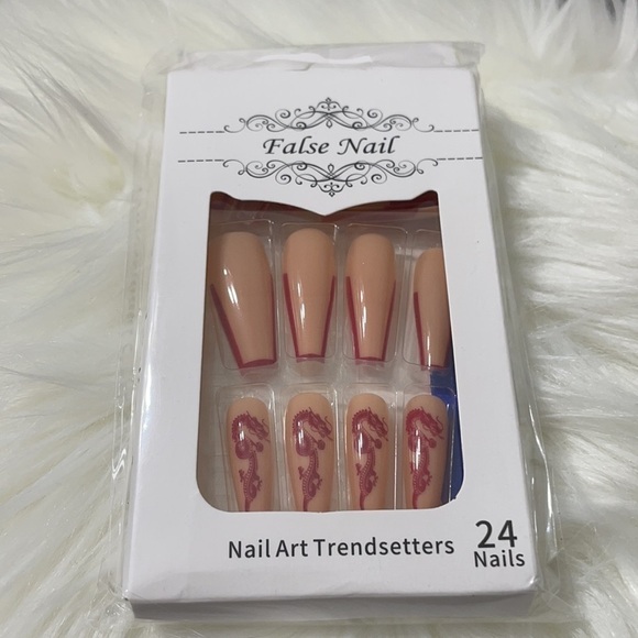 Tan And Red Dragon Decal long Press On Nails - Picture 5 of 8